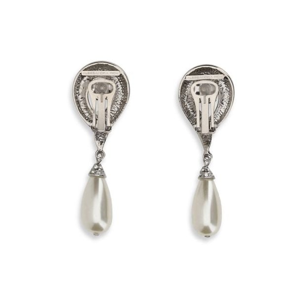 Alessandra Rich Crystal and Pearl Drop Earrings — Silver, view 2