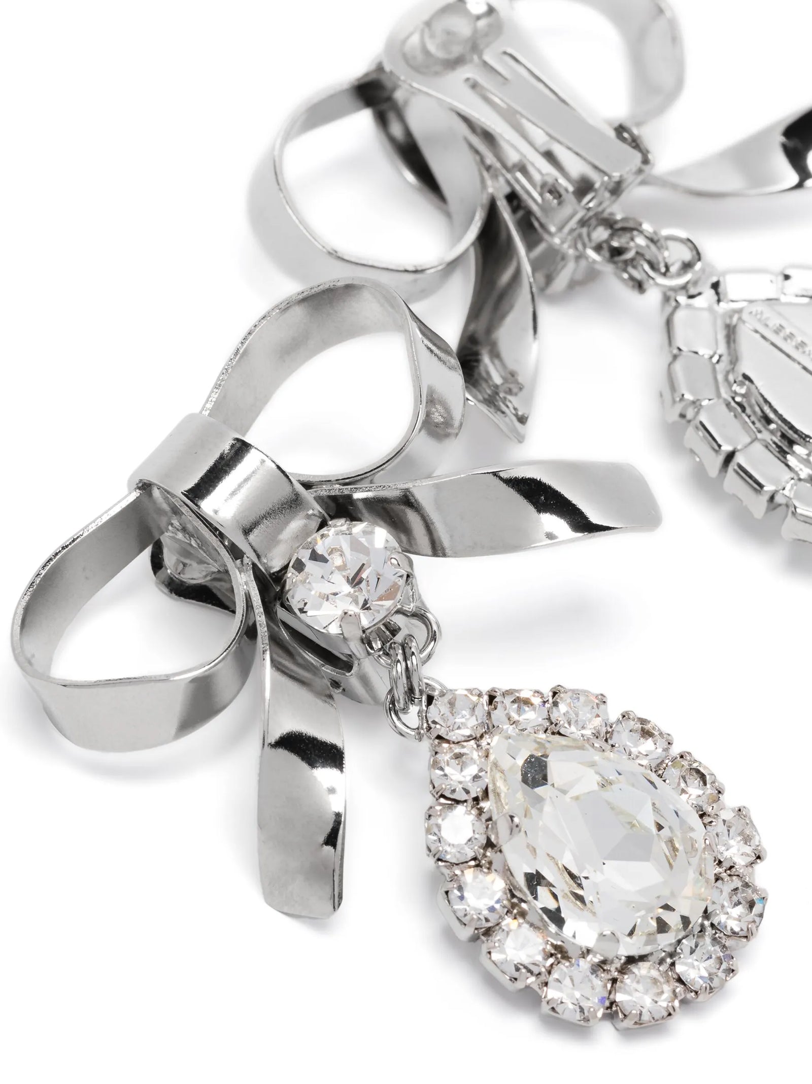 Alessandra Rich Crystal Bow Earrings — Silver, view 2