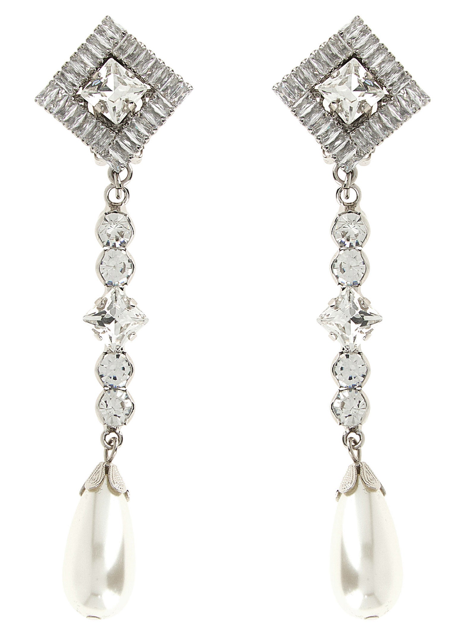Alessandra Rich Crystal and Pearl Drop Earrings — Silver by Alessandra Rich