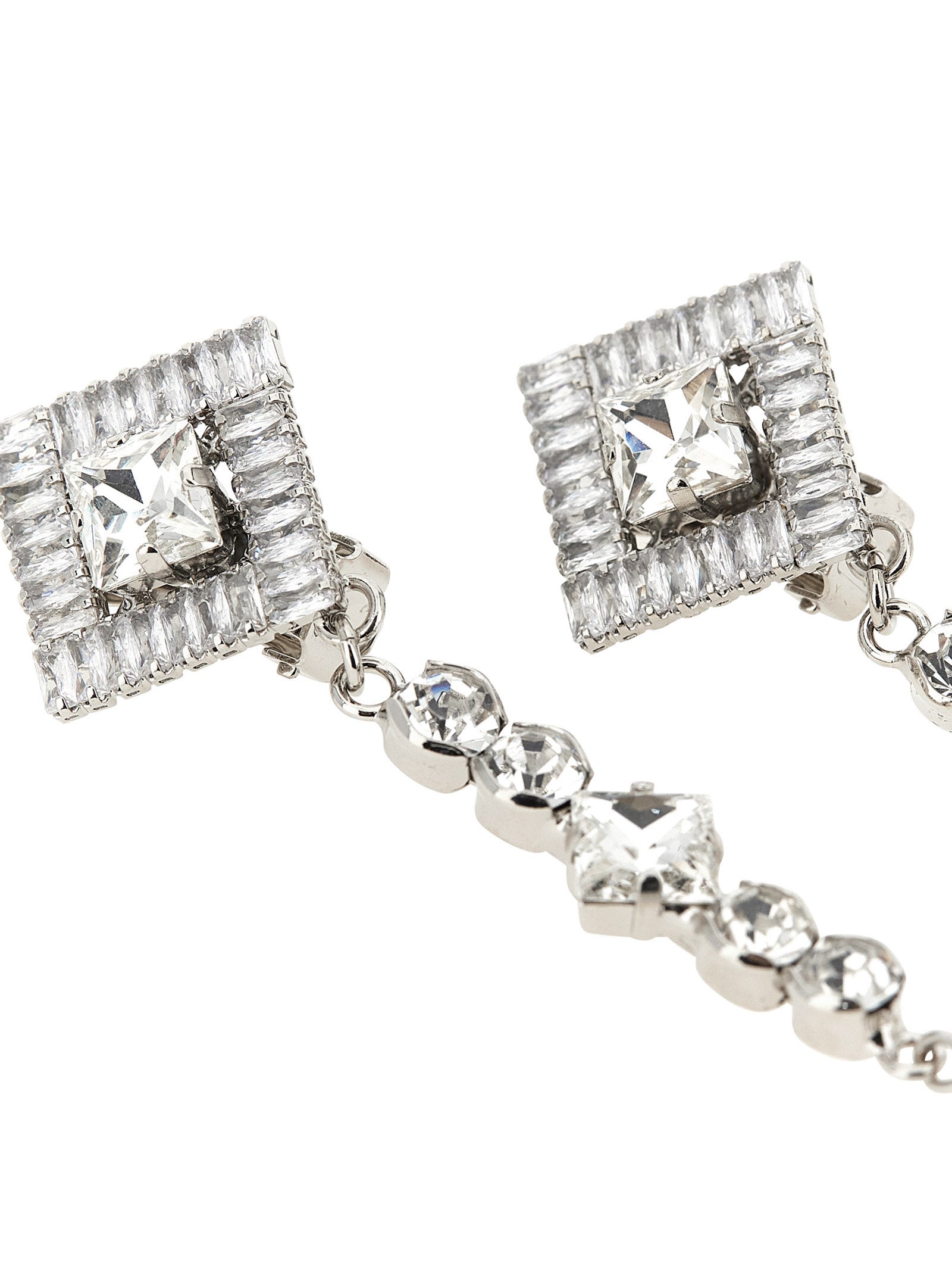 Alessandra Rich Crystal and Pearl Drop Earrings — Silver, view 2