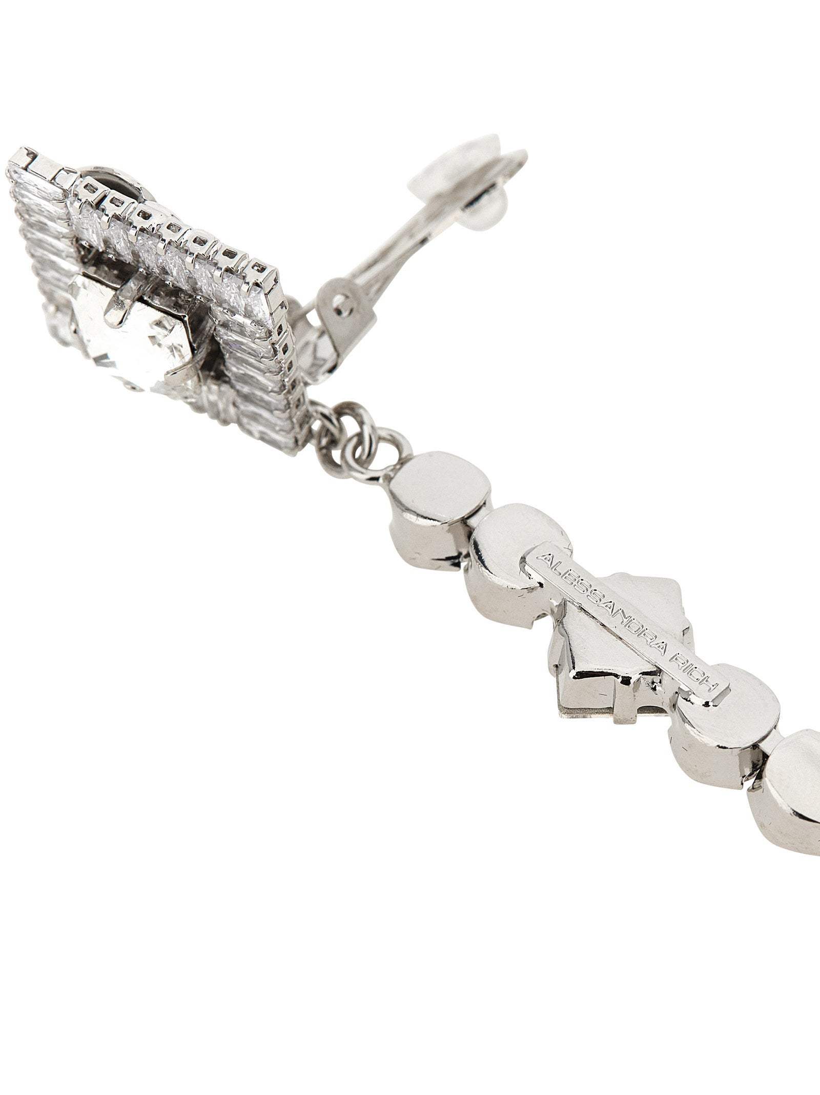 Alessandra Rich Crystal and Pearl Drop Earrings — Silver, view 3