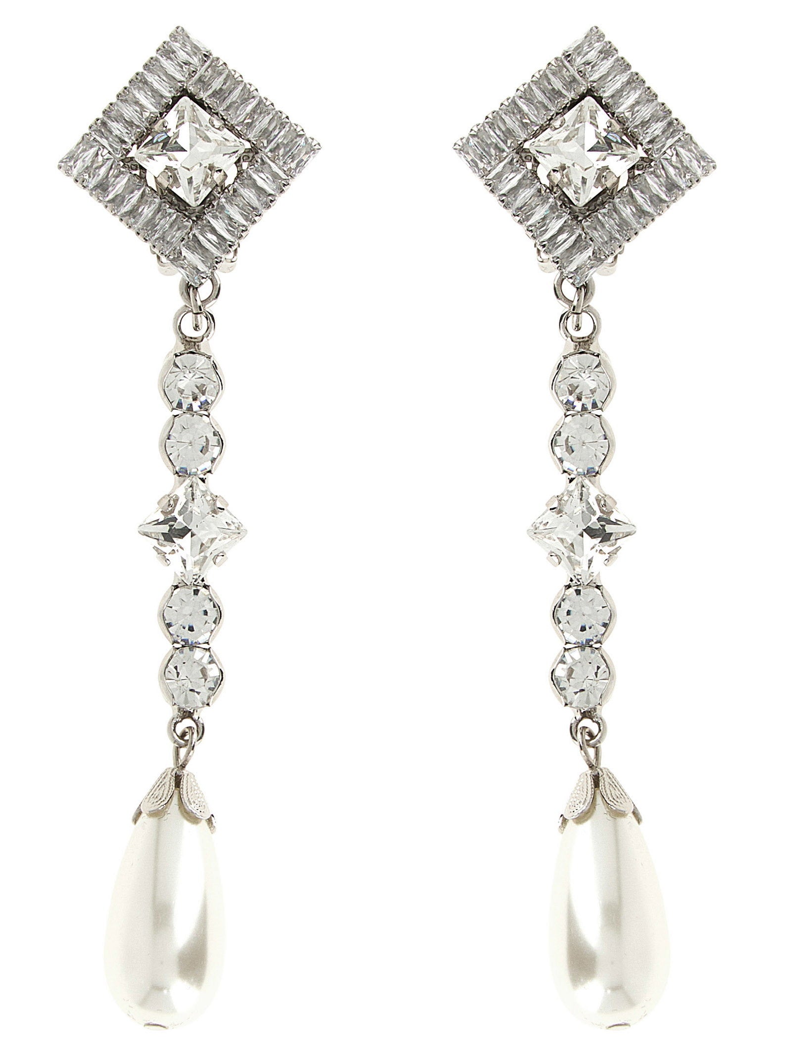 Alessandra Rich Crystal and Pearl Chandelier Earrings — Silver by Alessandra Rich
