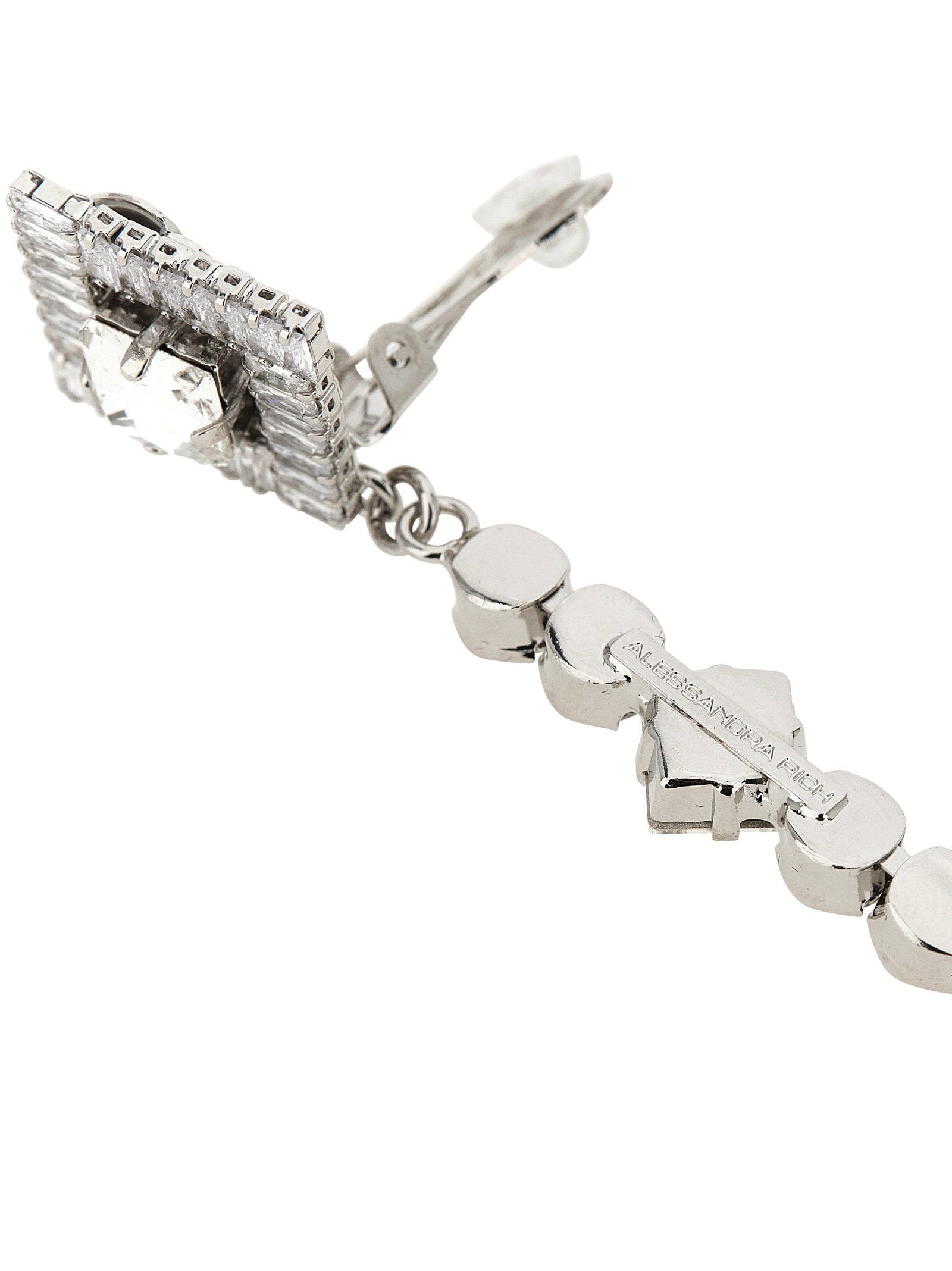 Alessandra Rich Crystal and Pearl Chandelier Earrings — Silver, view 3