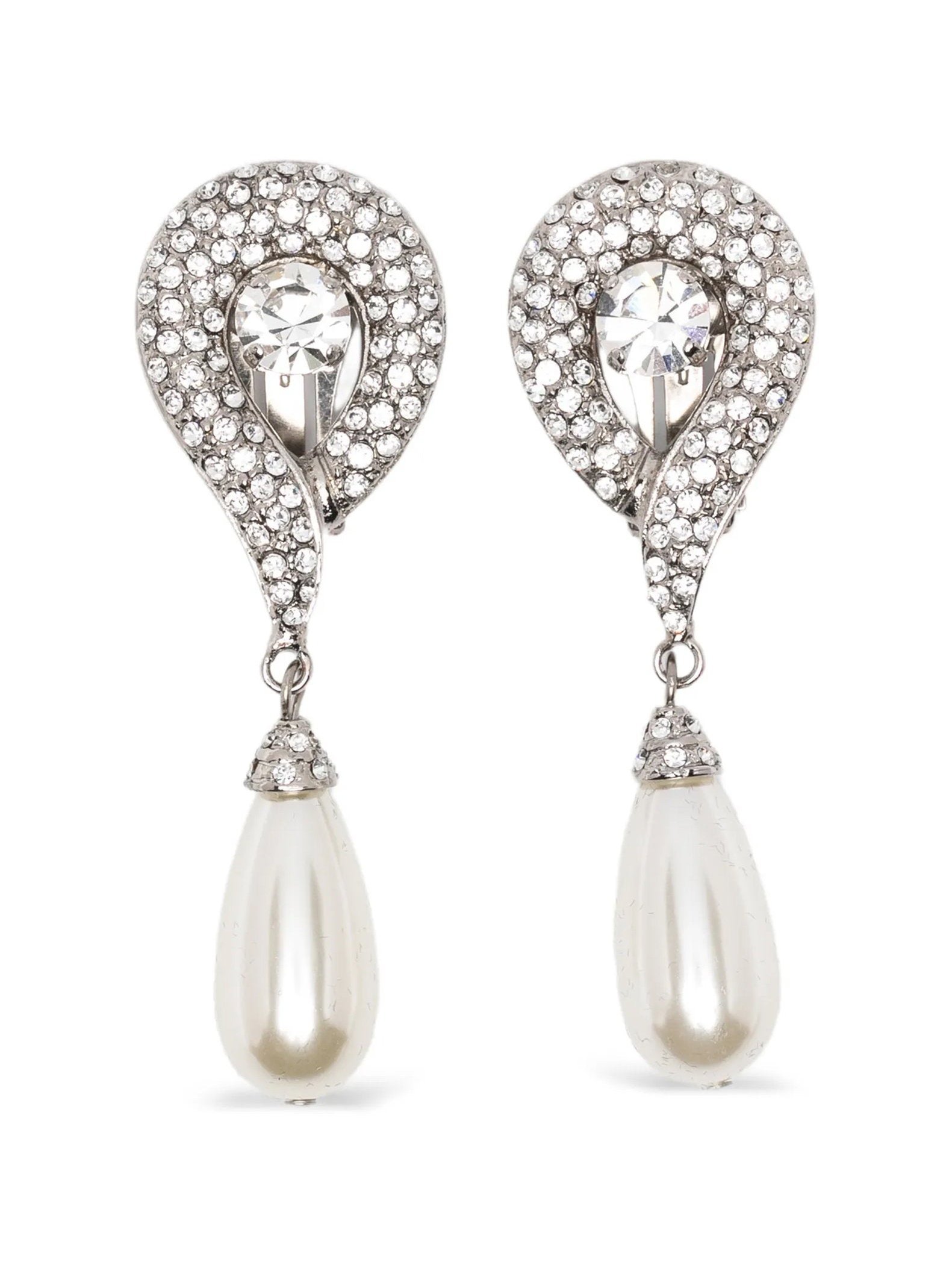 Alessandra Rich Crystal and Pearl Drop Earrings — Silver by Alessandra Rich