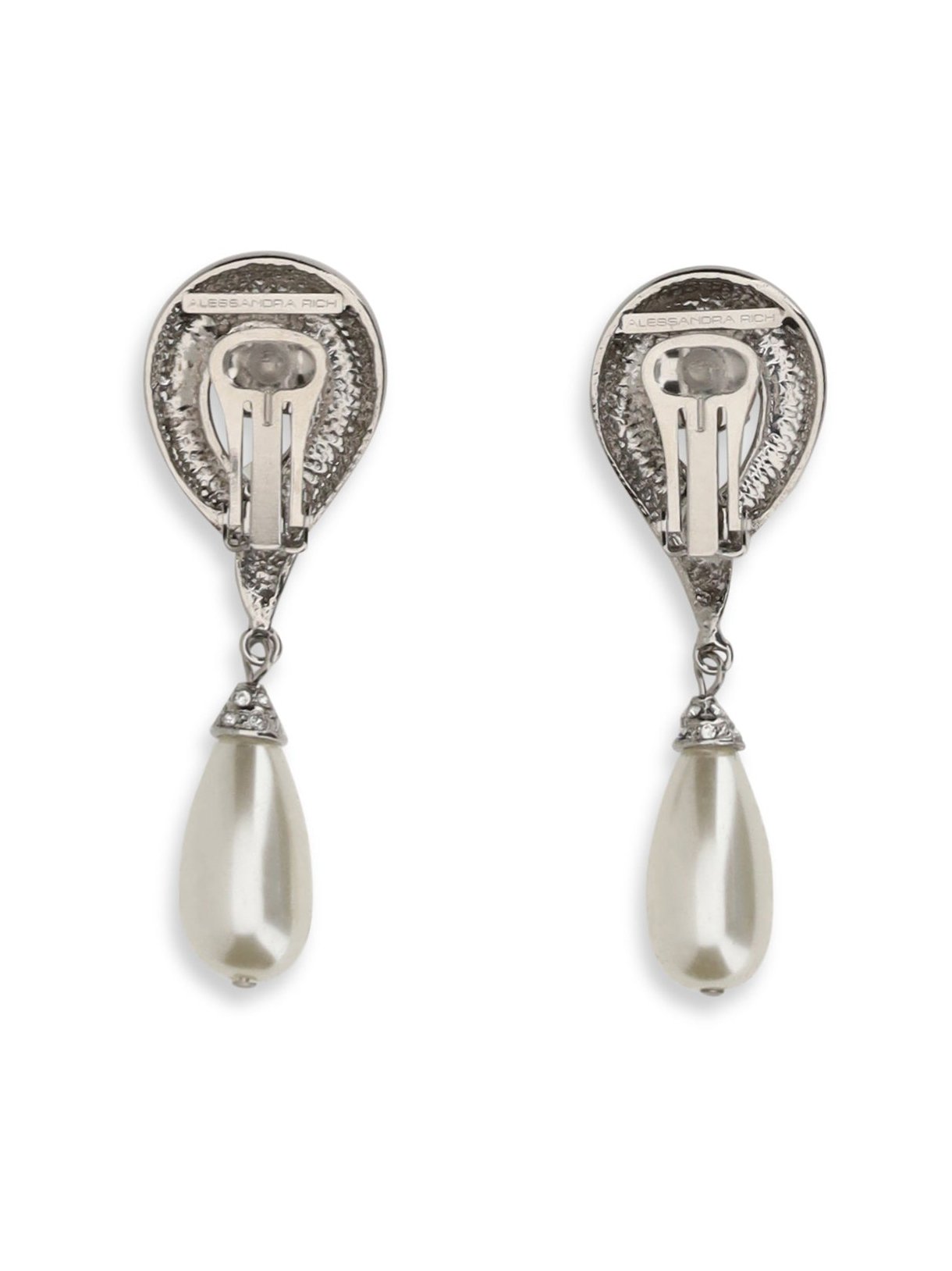 Alessandra Rich Crystal & Pearl Drop Earrings — Silver, view 2