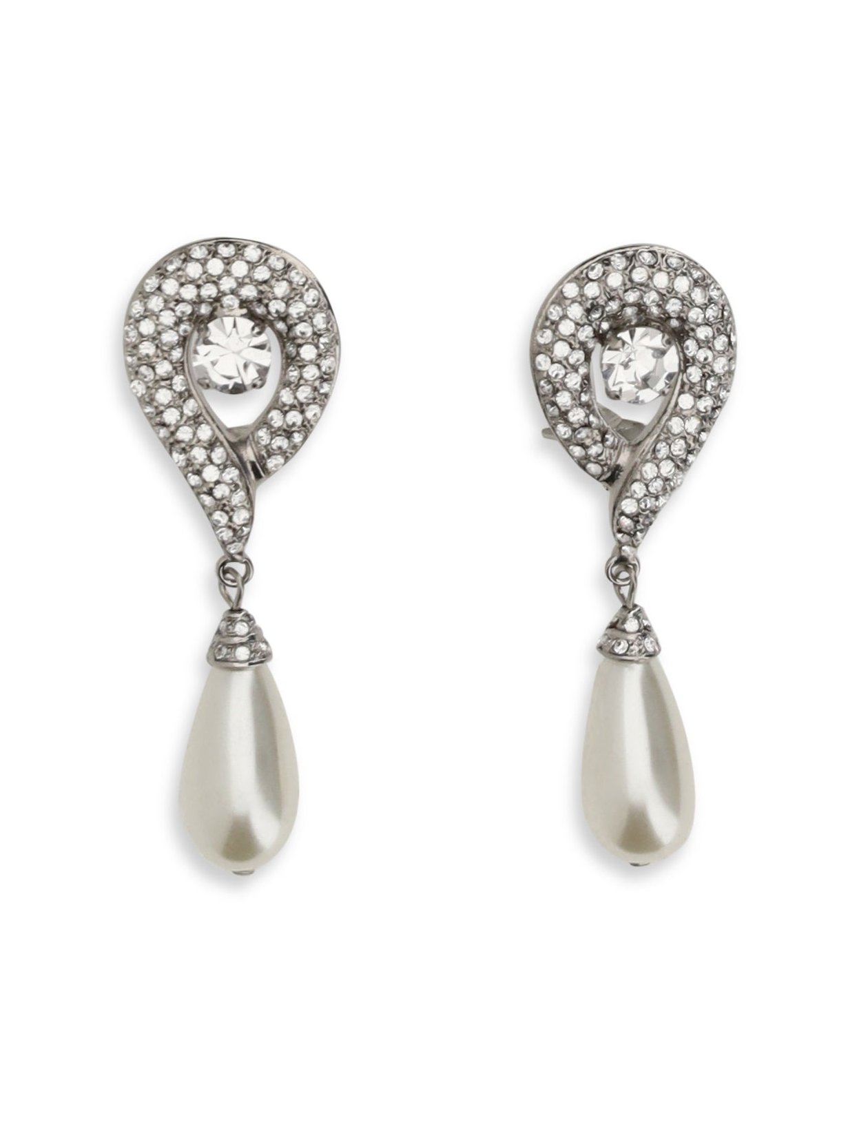 Alessandra Rich Crystal & Pearl Drop Earrings — Silver, view 2