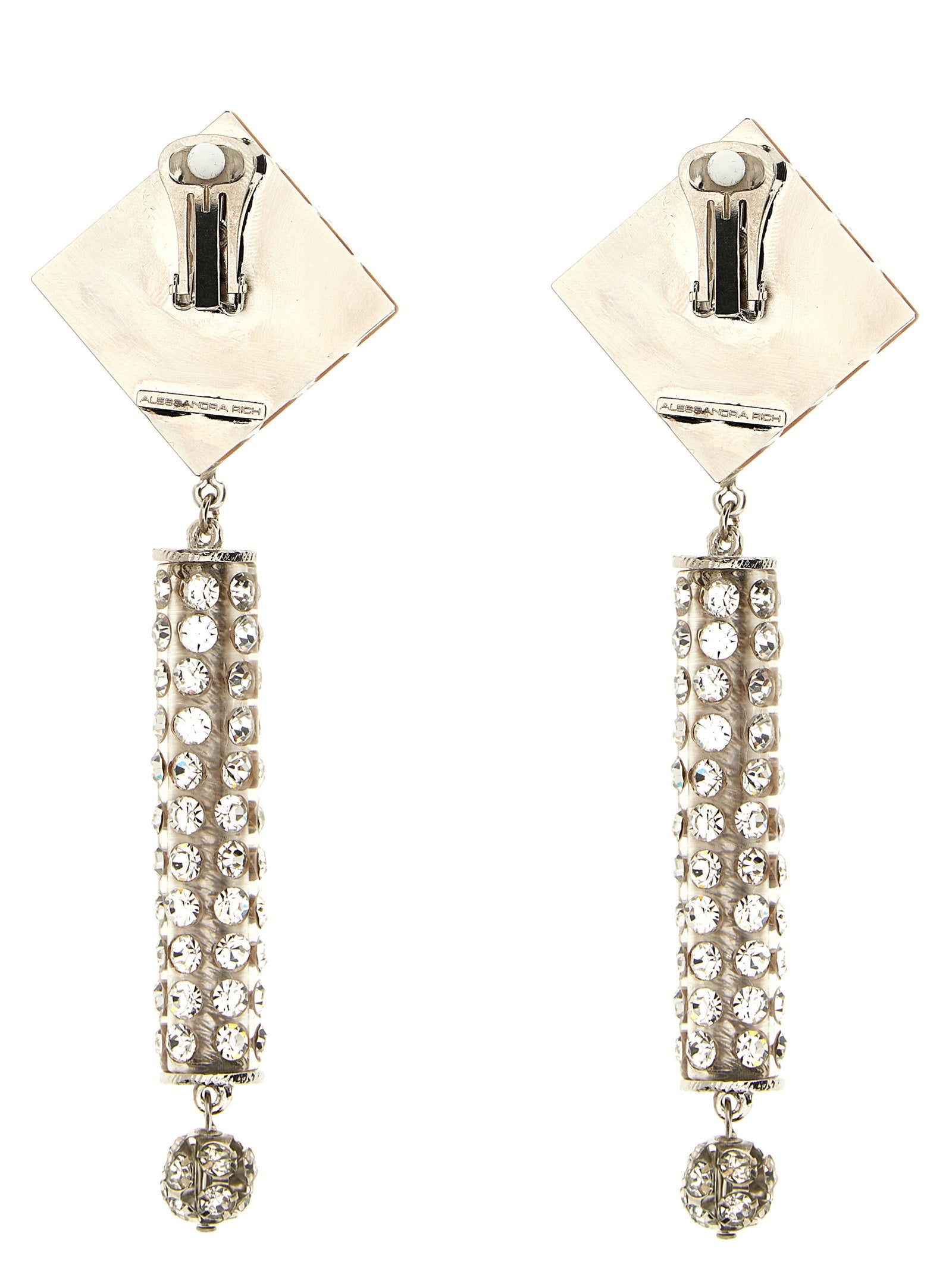 Alessandra Rich Crystal-Embellished Earrings — Silver, view 2