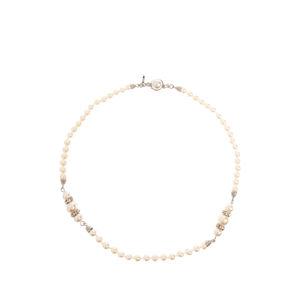 Alessandra Rich Faux Pearl and Stone Beaded Necklace — Silver by Alessandra Rich