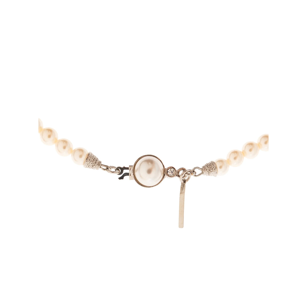 Alessandra Rich Faux Pearl and Stone Beaded Necklace — Silver, view 2