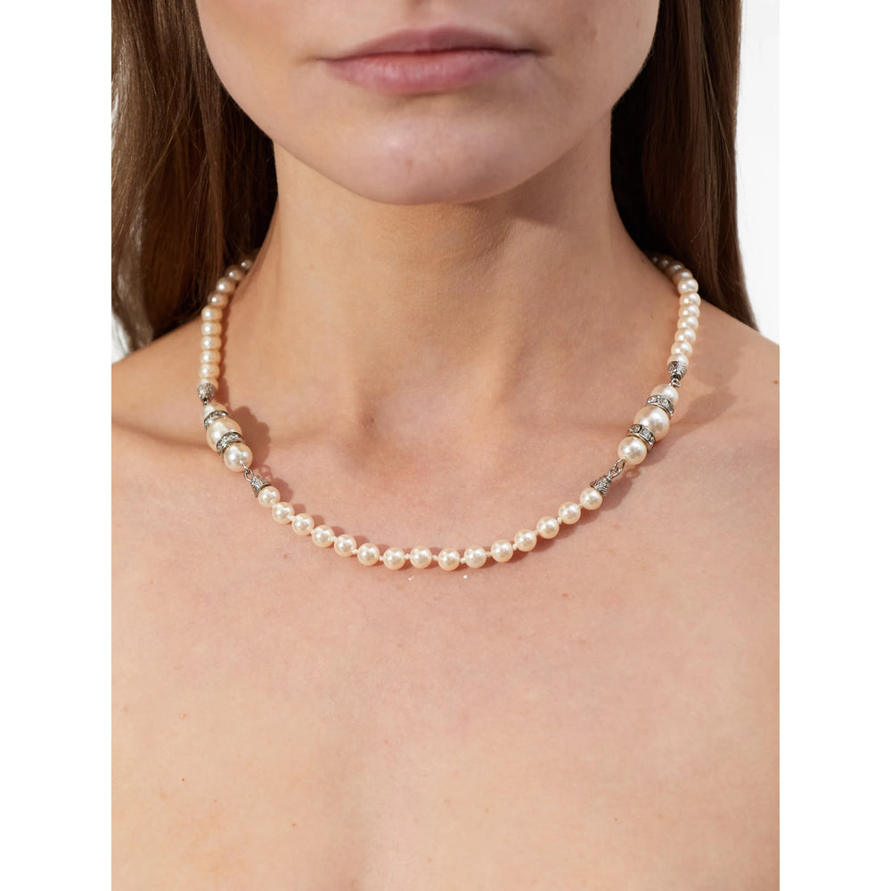 Alessandra Rich Faux Pearl and Stone Beaded Necklace — Silver, view 3