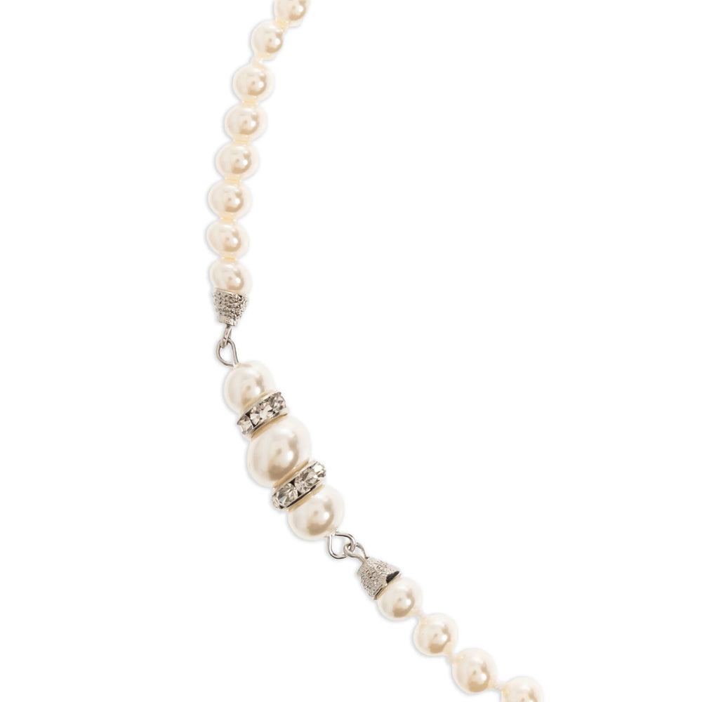 Alessandra Rich Faux Pearl and Stone Beaded Necklace — Silver, view 4