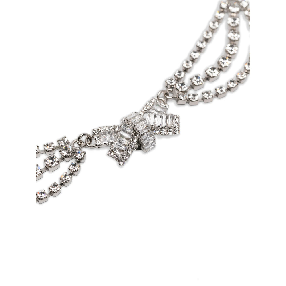 Alessandra Rich Bow-Embellished Glass Crystal Necklace — Silver, view 3