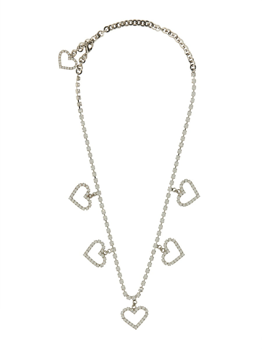 Alessandra Rich Crystal Heart Pendant Necklace — Silver by Alessandra Rich