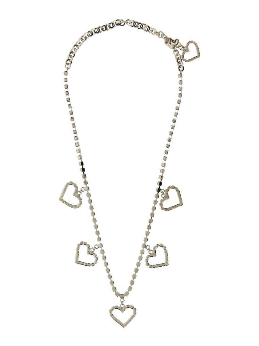 Alessandra Rich Crystal Heart Pendant Necklace — Silver, view 2