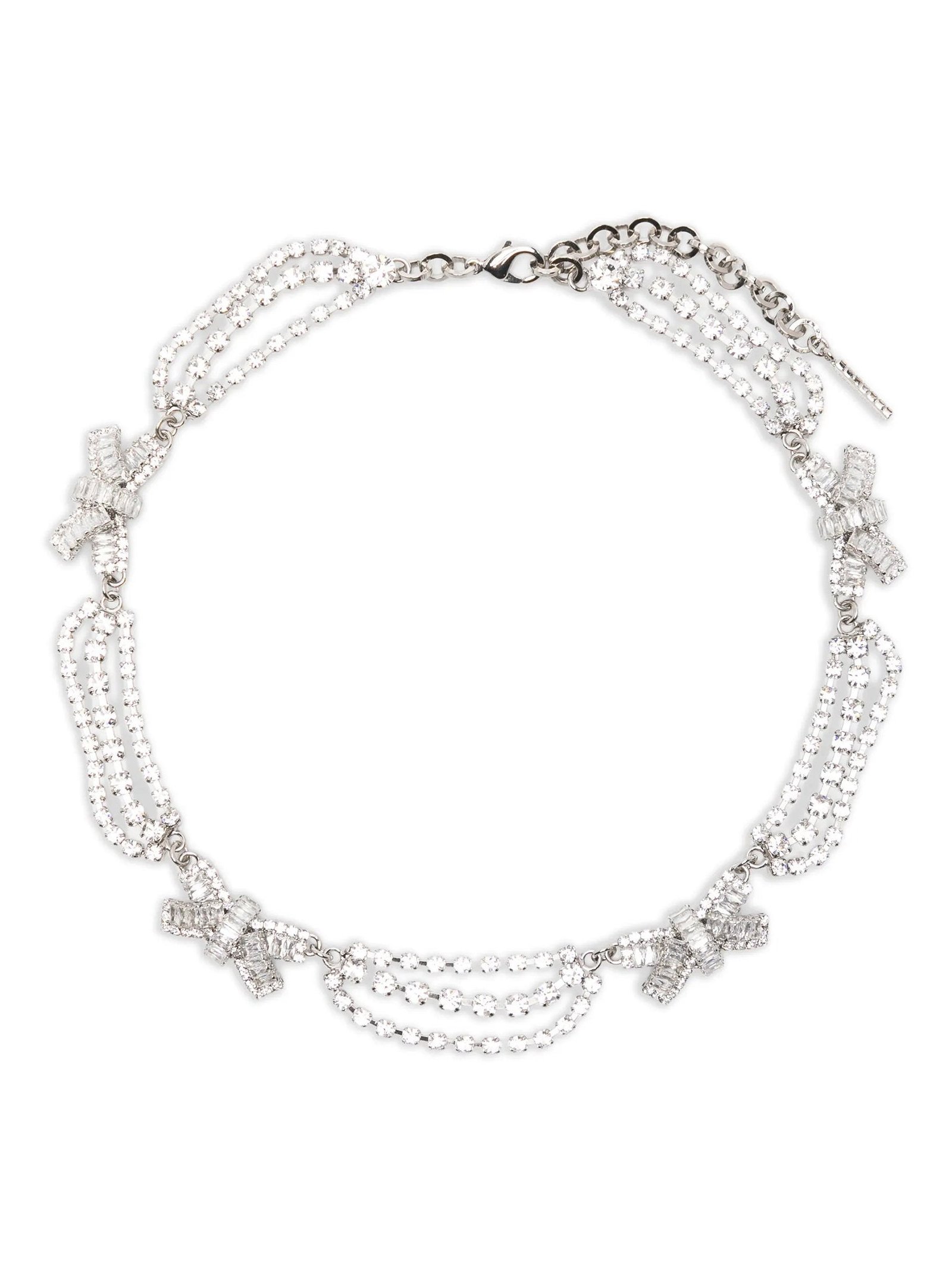 Alessandra Rich Bow and Crystal-Embellished Necklace — Silver by Alessandra Rich