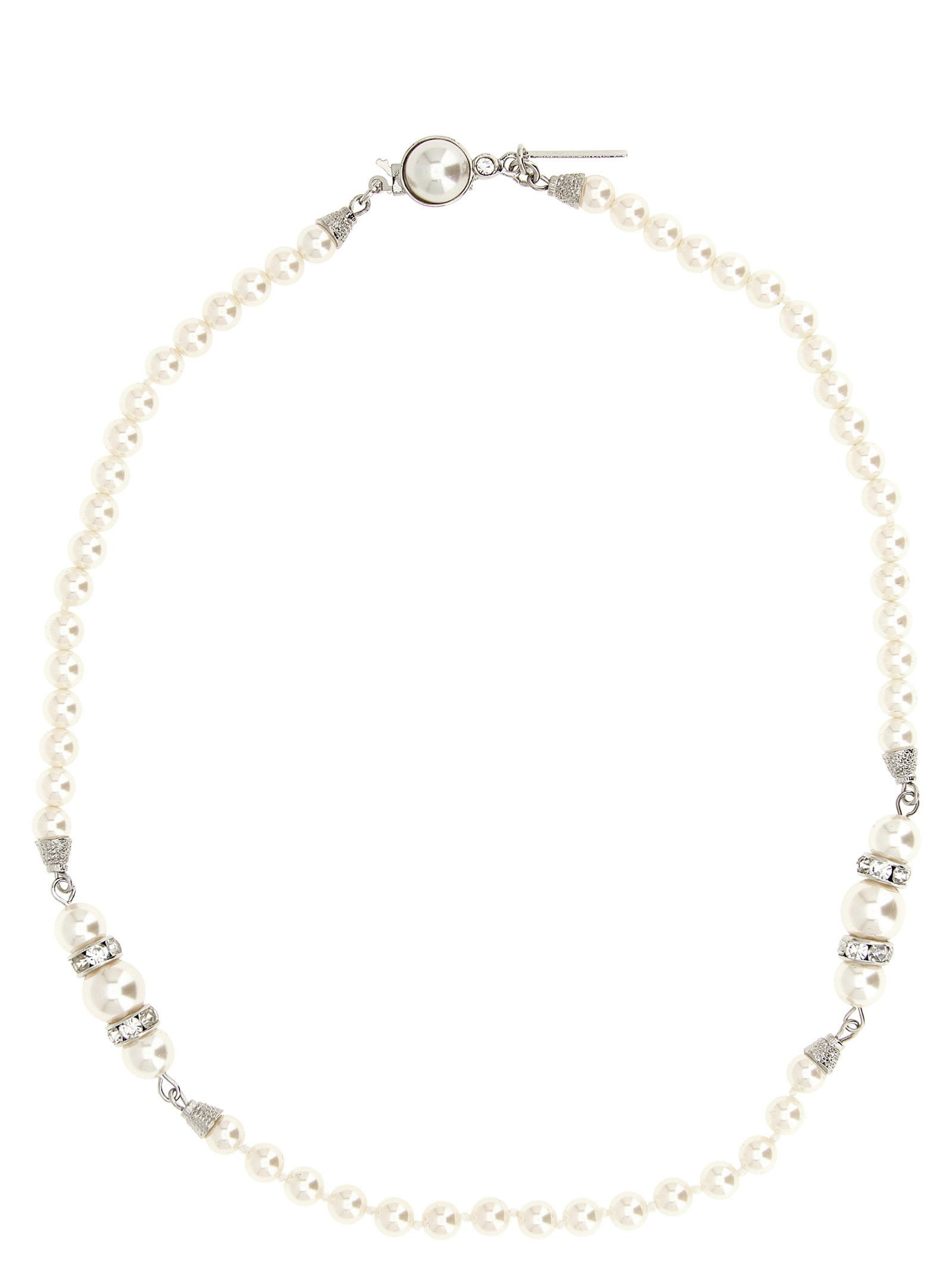 Alessandra Rich Pearl and Crystal Strand Necklace — White by Alessandra Rich