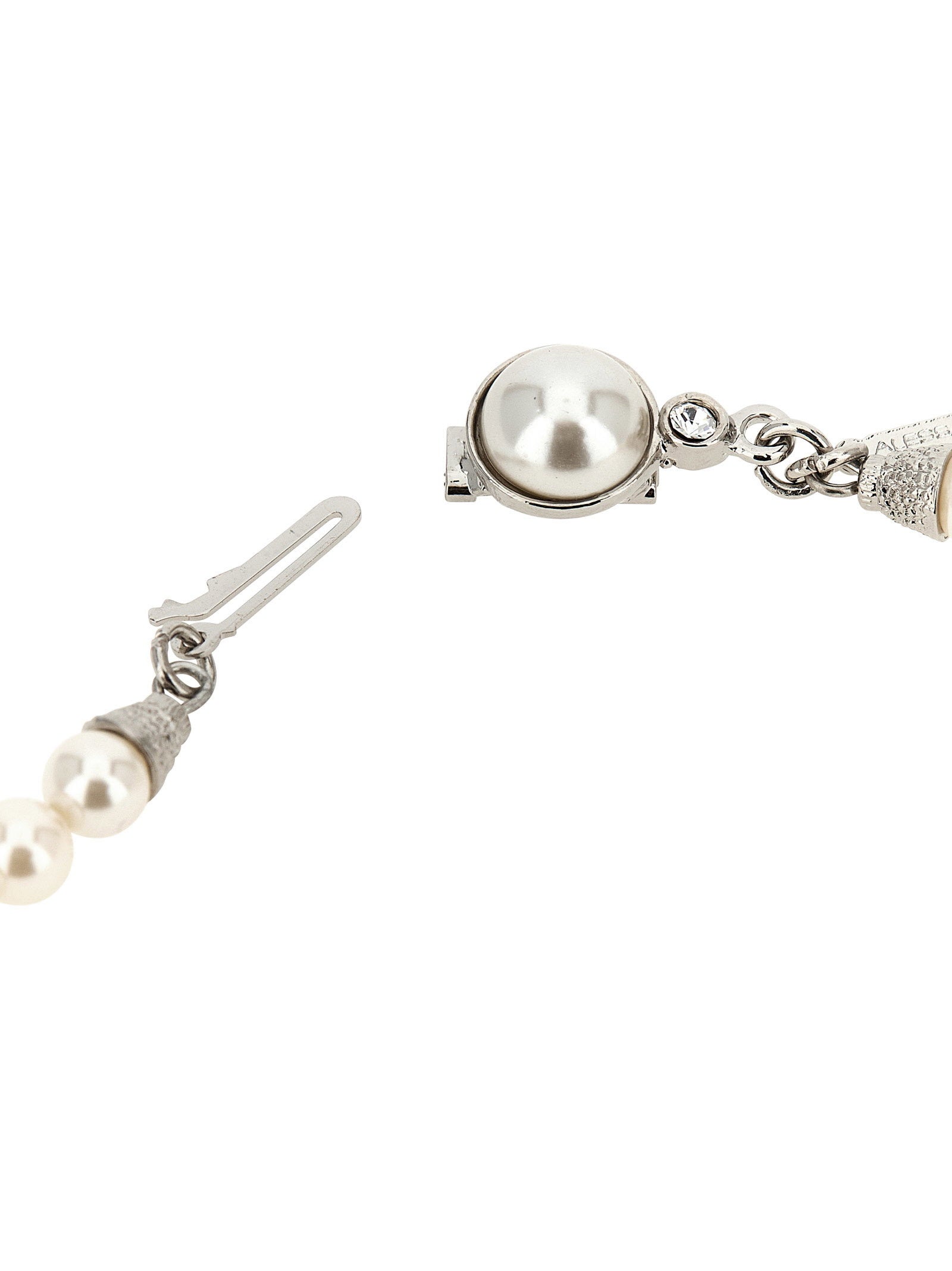 Alessandra Rich Pearl and Crystal Strand Necklace — White, view 2