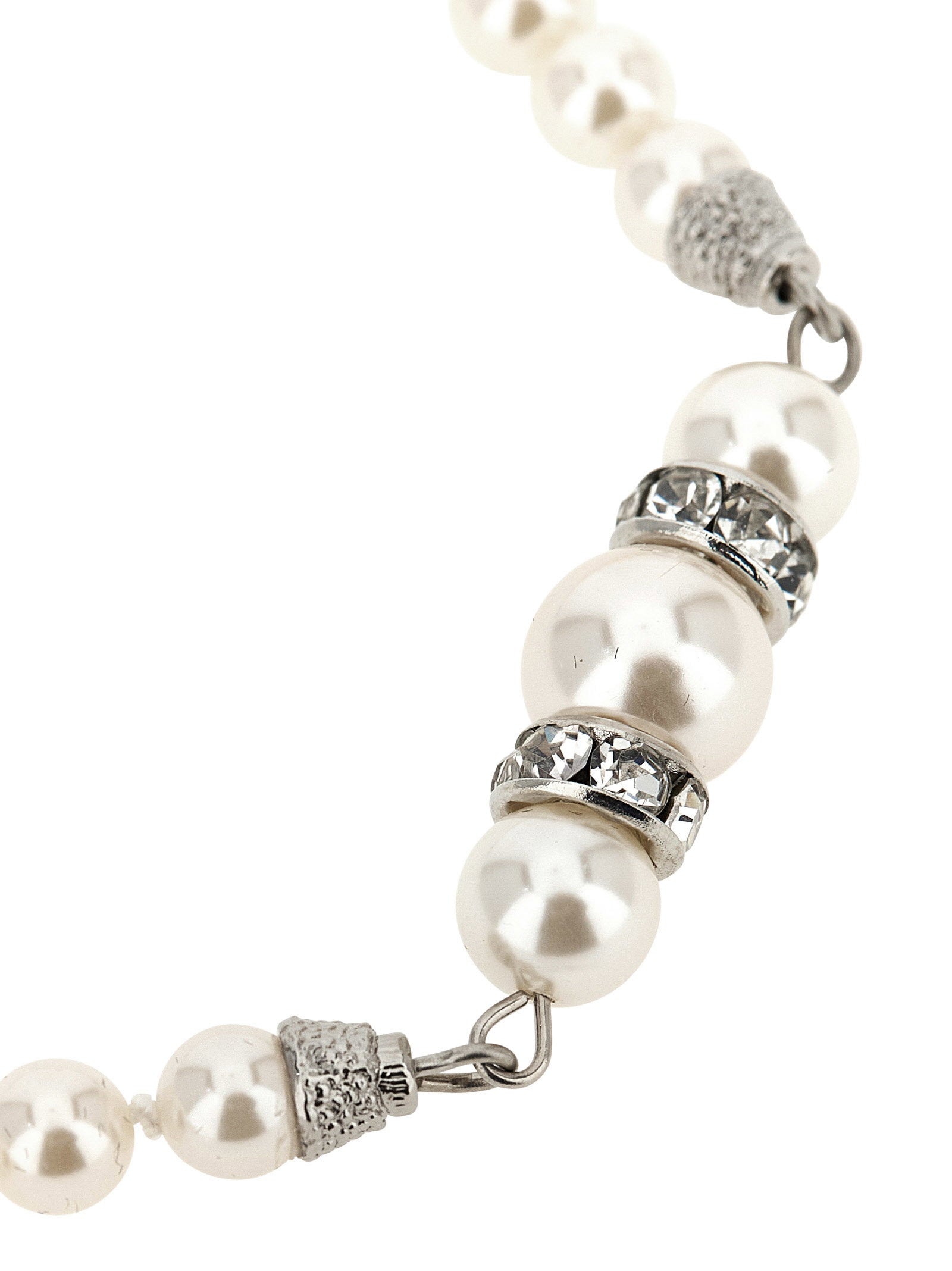 Alessandra Rich Pearl and Crystal Strand Necklace — White, view 3