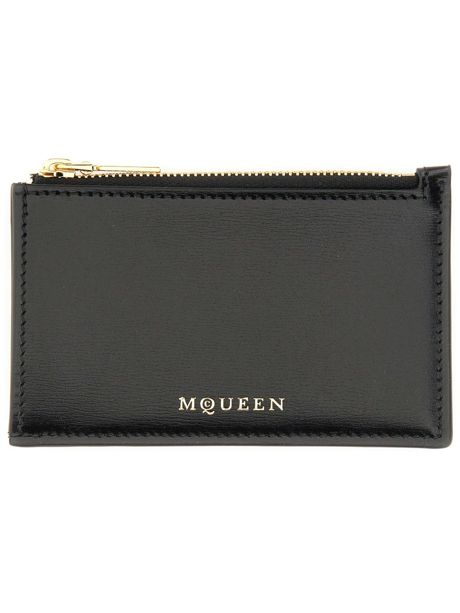 Alexander McQueen Zippered Calfskin Card Case — Black, view 2
