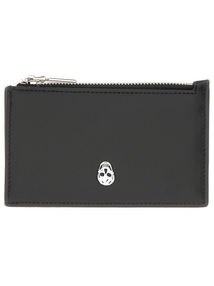 Alexander McQueen Skull-Embossed Calfskin Card Case — Black by Alexander McQueen