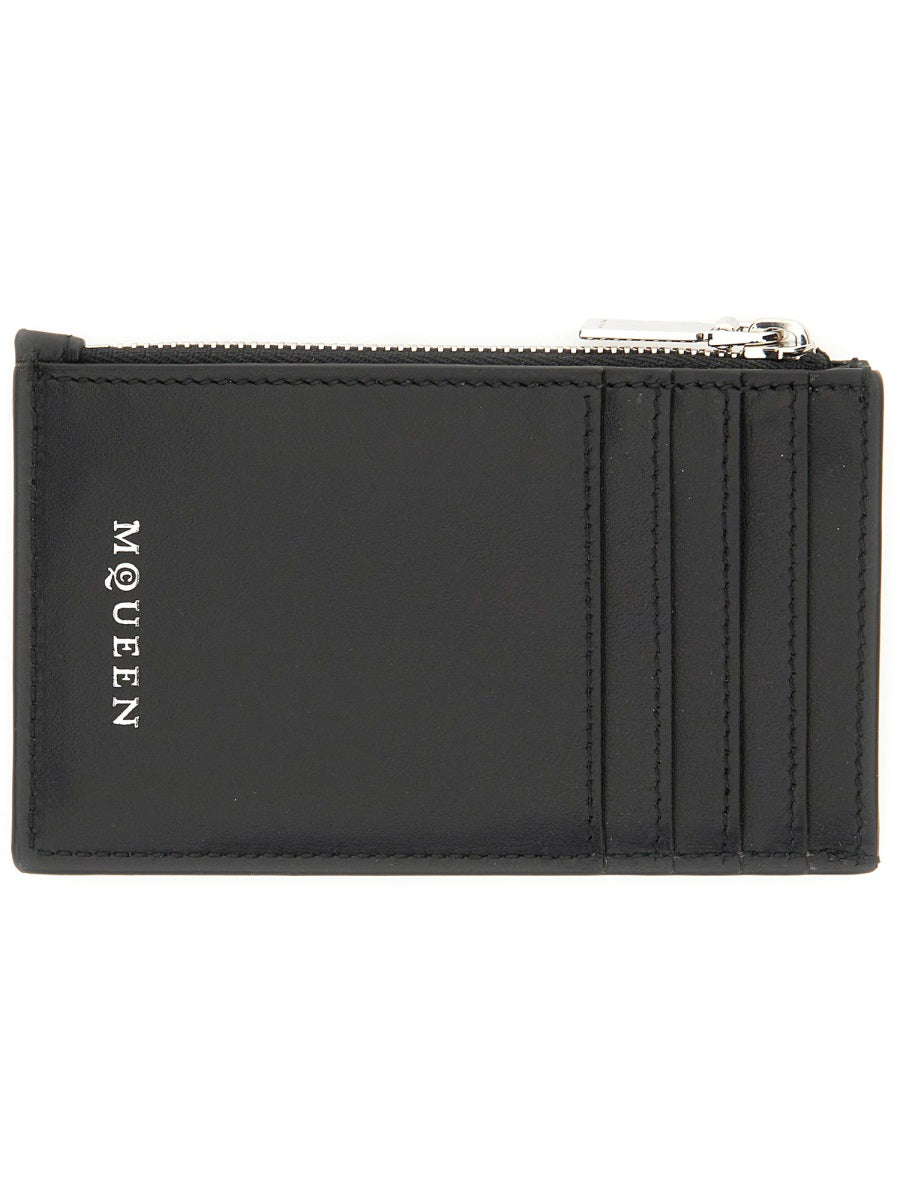 Alexander McQueen Skull-Embossed Calfskin Card Case — Black, view 2