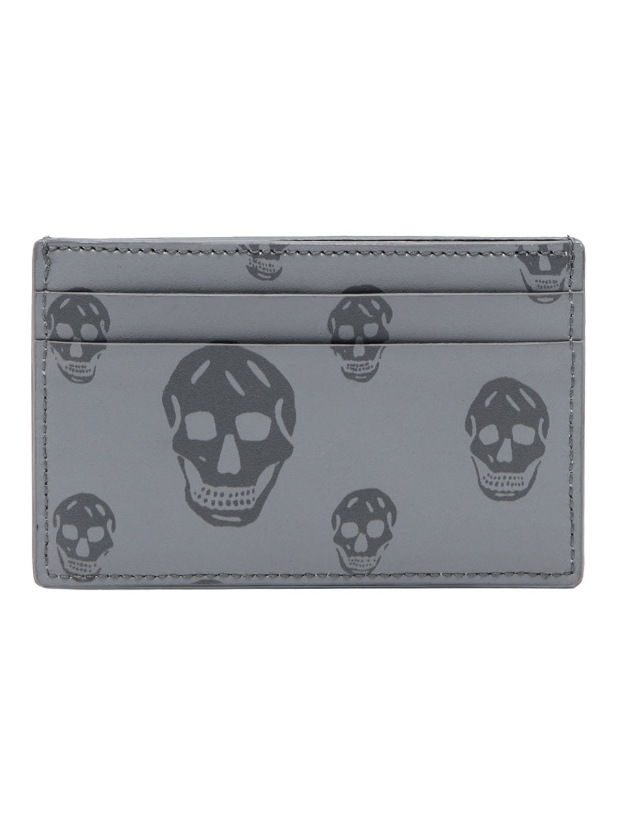 Alexander McQueen Skull-Embossed Leather Card Case — Grey, view 2