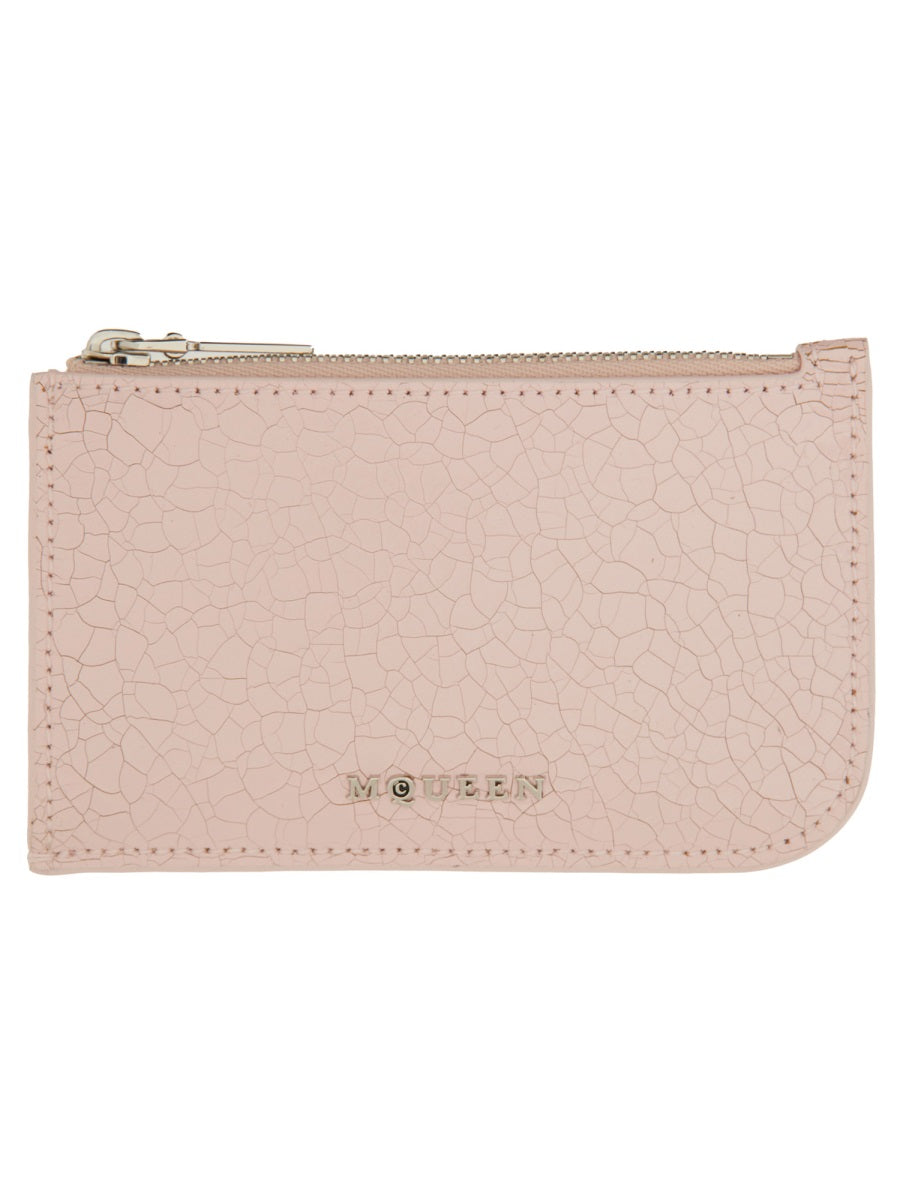 Alexander McQueen Logo Calf Leather Card Case — Pink, view 2