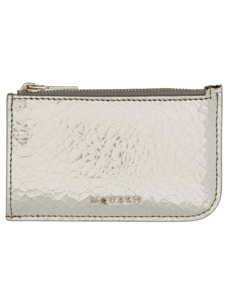Alexander McQueen Logo-Embossed Calfskin Card Case — Silver, view 2