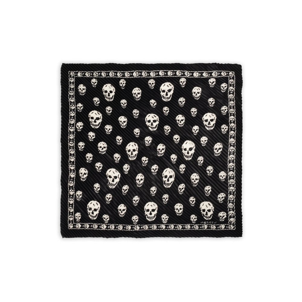 Alexander McQueen Skull-Print Silk Plissé Scarf — Black by Alexander McQueen