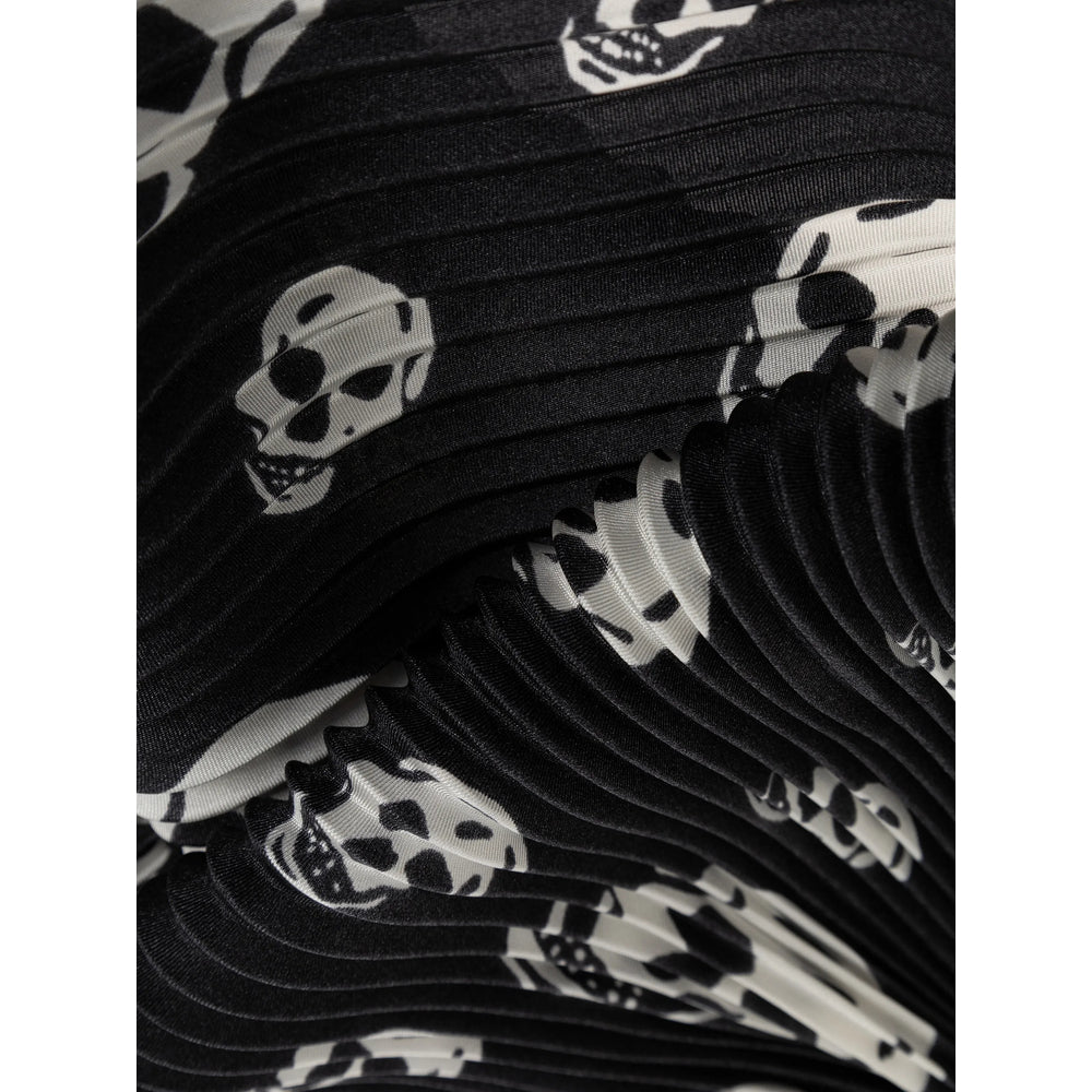 Alexander McQueen Skull-Print Silk Plissé Scarf — Black, view 2