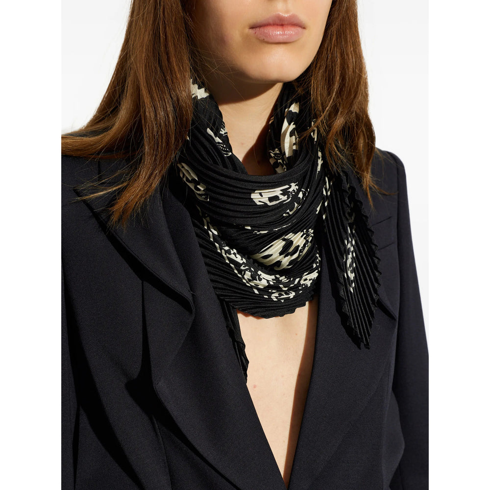 Alexander McQueen Skull-Print Silk Plissé Scarf — Black, view 3