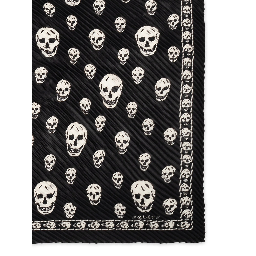 Alexander McQueen Skull-Print Silk Plissé Scarf — Black, view 4