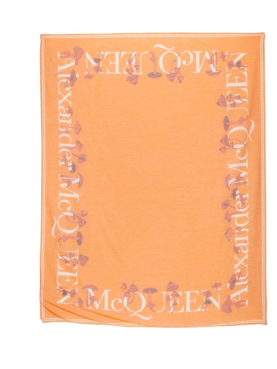 Alexander McQueen Mushroom Print Cotton-Silk Scarf — Orange by Alexander McQueen
