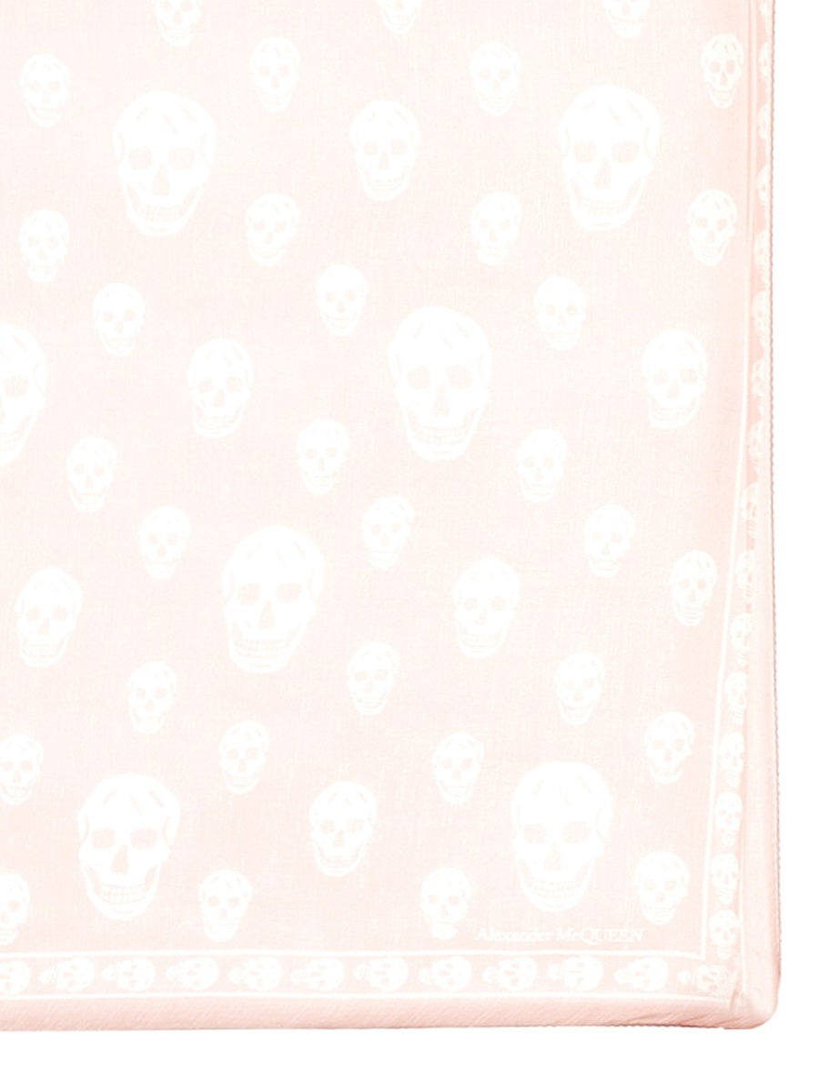 Alexander McQueen Hand-Sewn Skull Motif Silk Scarf — Pink, view 2