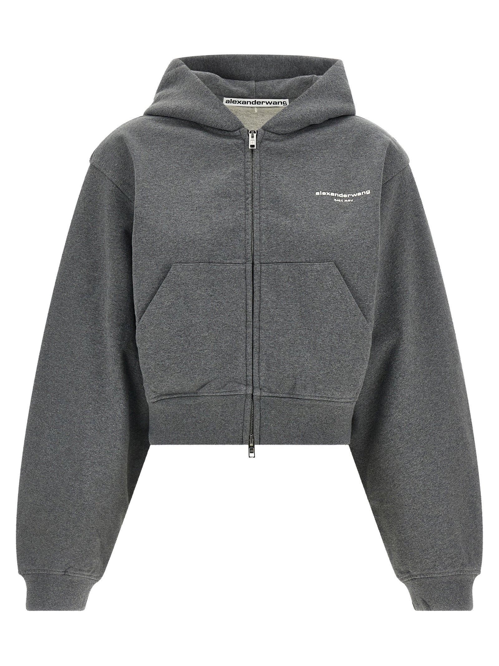 Alexander Wang Logo-Print Cotton Hoodie — gray by Alexander Wang