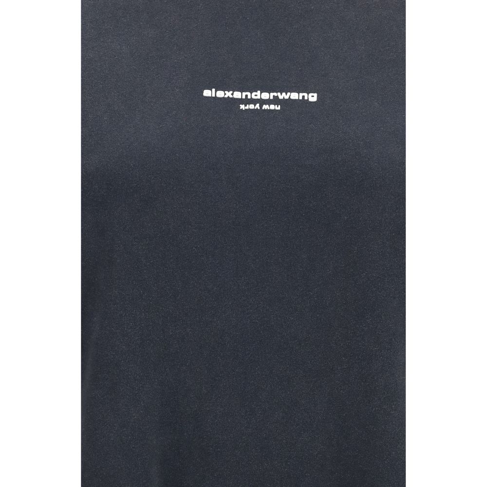 Alexander Wang Logo-Print Cotton T-Shirt — Gray, view 3