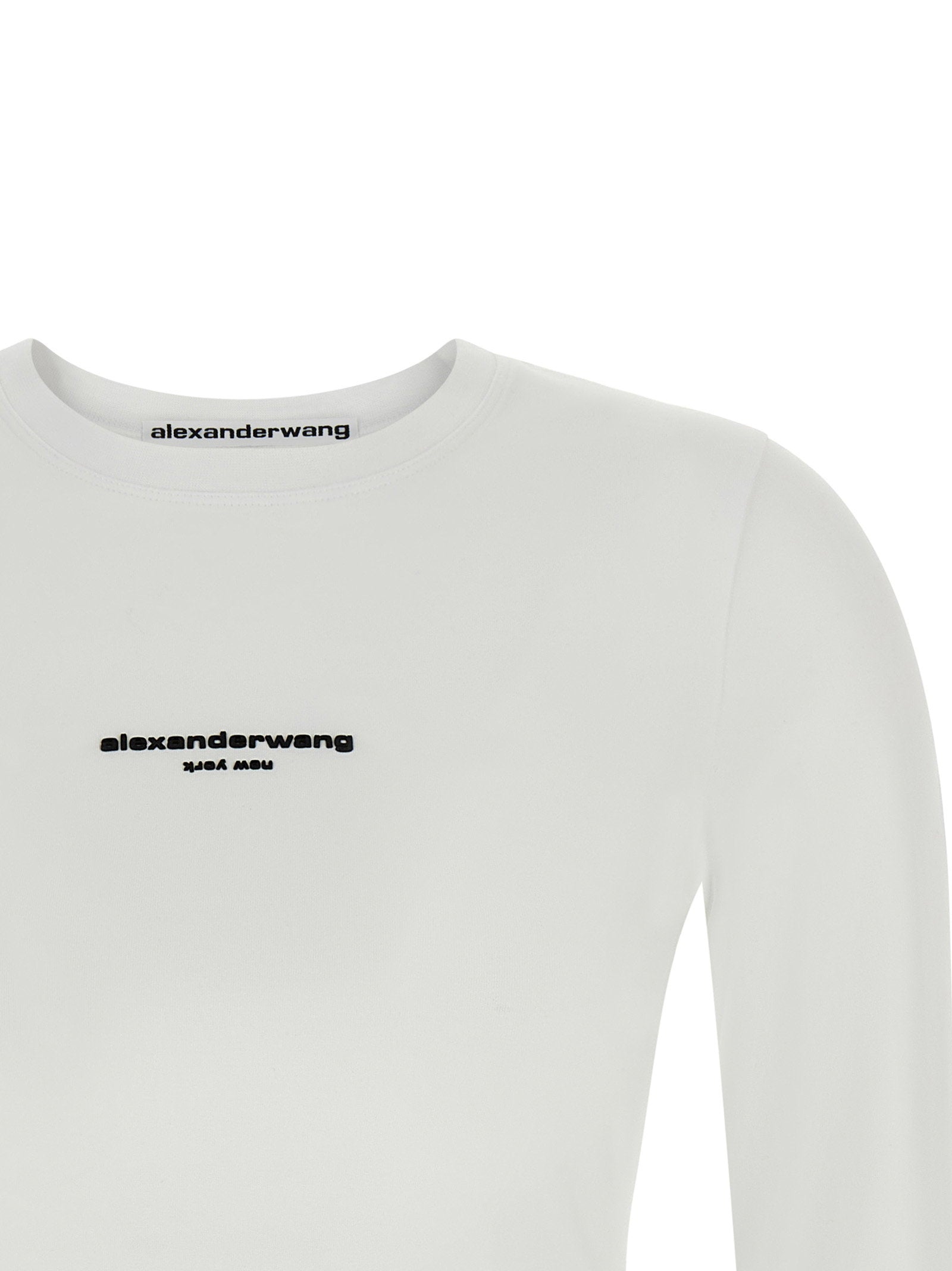 Alexander Wang Logo-Print Long-Sleeve T-shirt — White, view 3