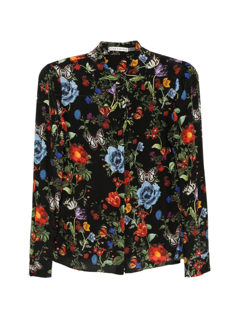 Alice + Olivia Floral and Butterfly Print Shirt — Black by Alice + Olivia