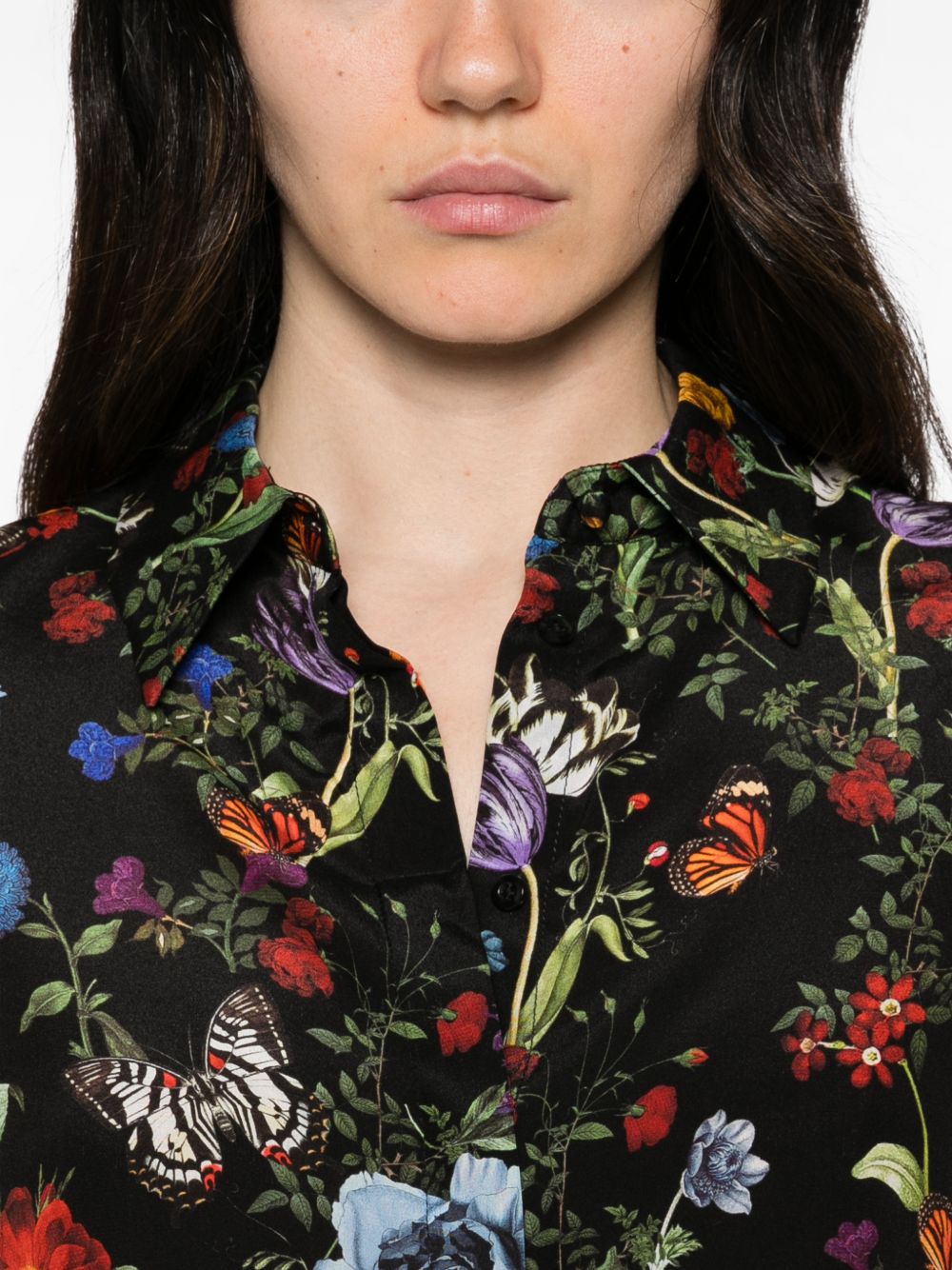Alice + Olivia Floral and Butterfly Print Shirt — Black, view 2