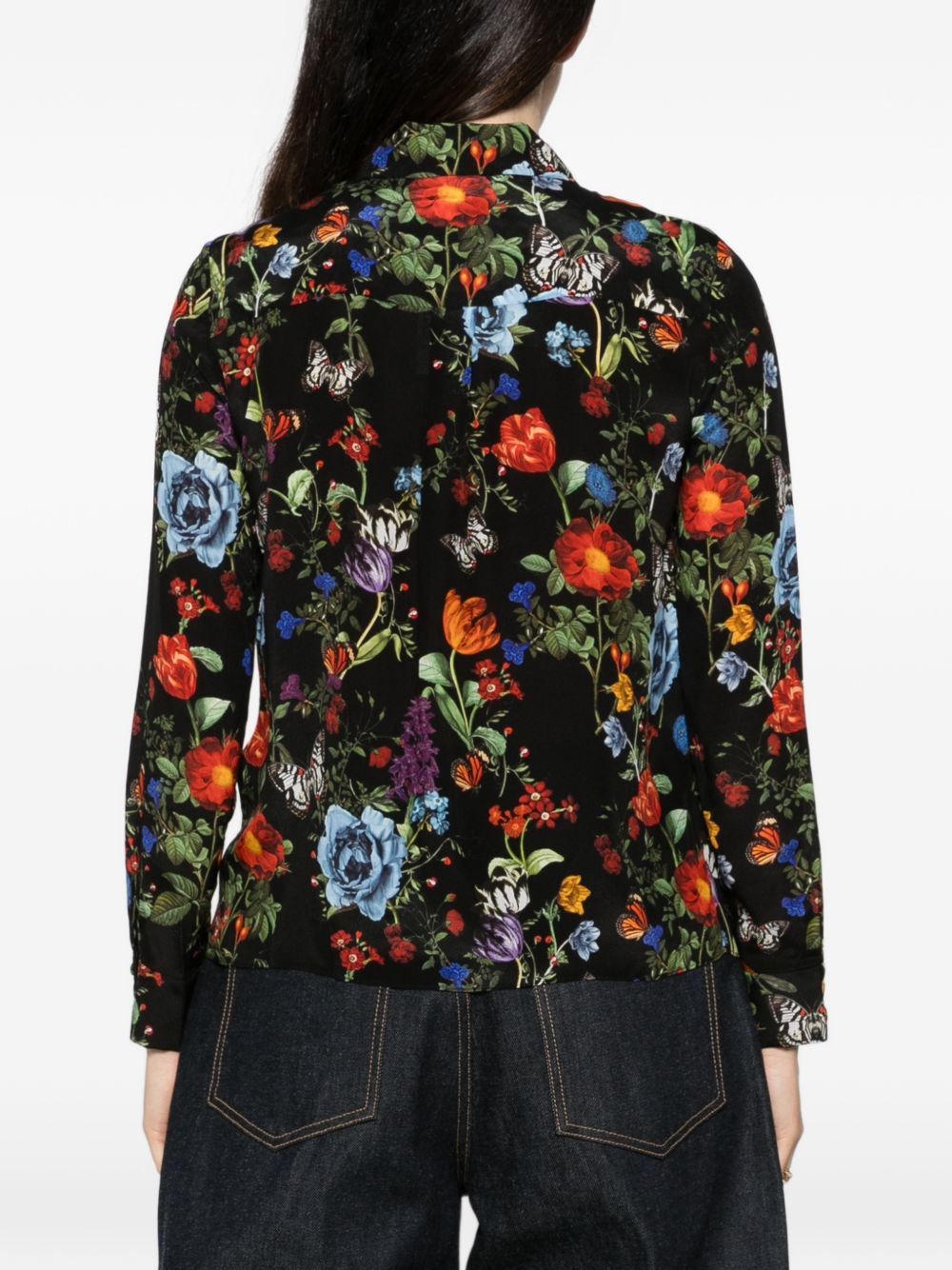 Alice + Olivia Floral and Butterfly Print Shirt — Black, view 4