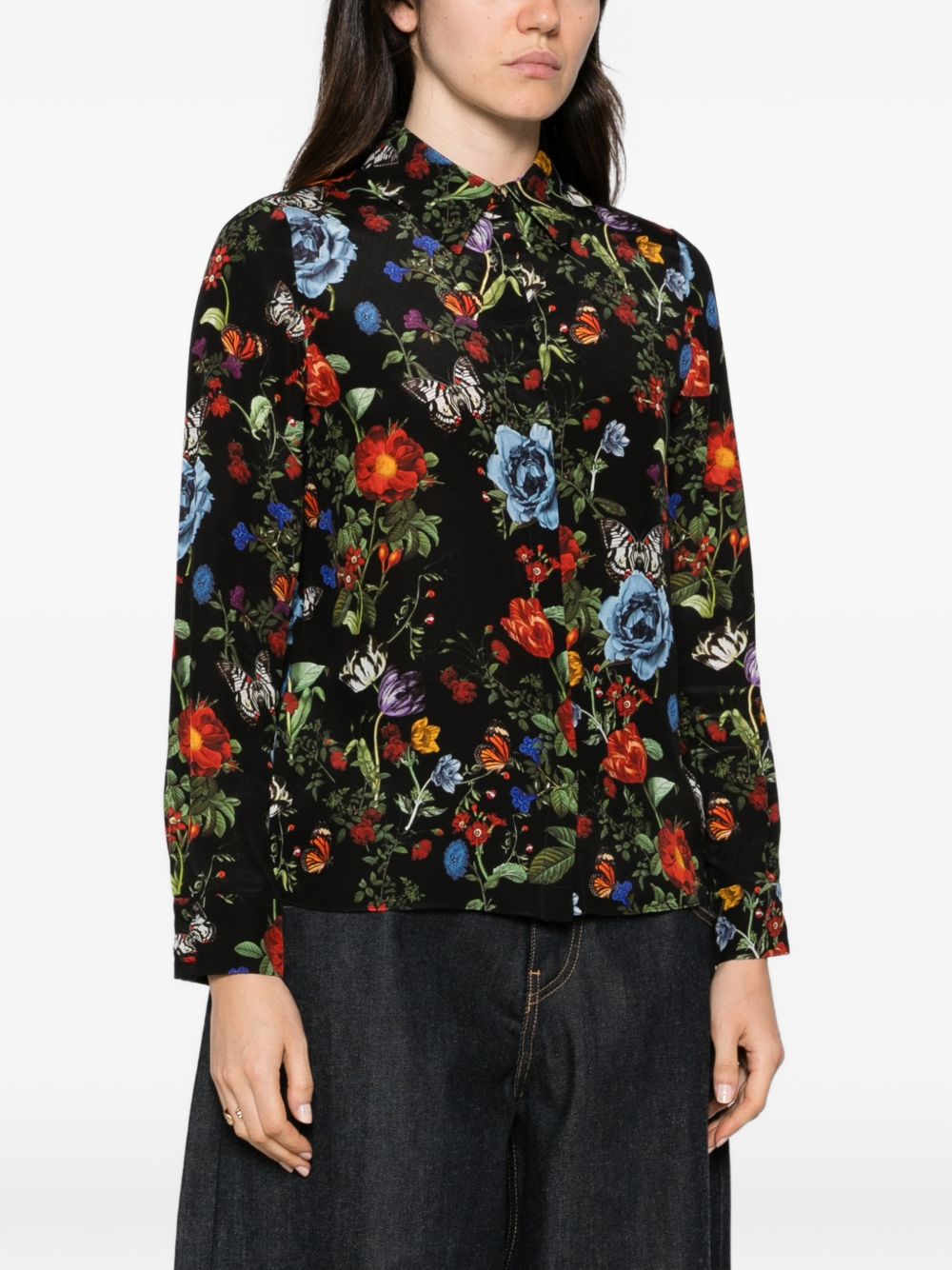 Alice + Olivia Floral and Butterfly Print Shirt — Black, view 5