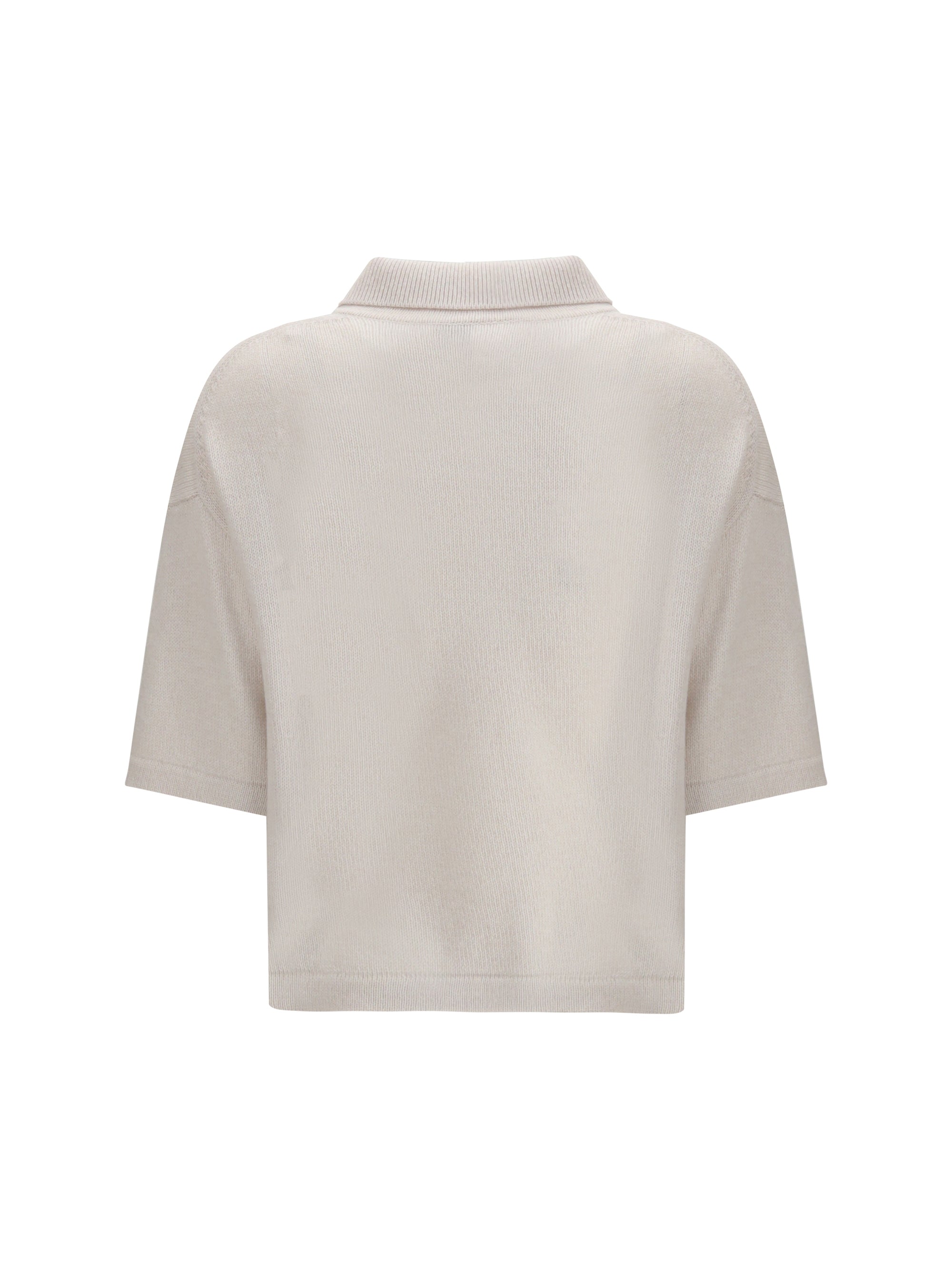 Allude Short-Sleeve Cashmere Polo — Beige, view 2