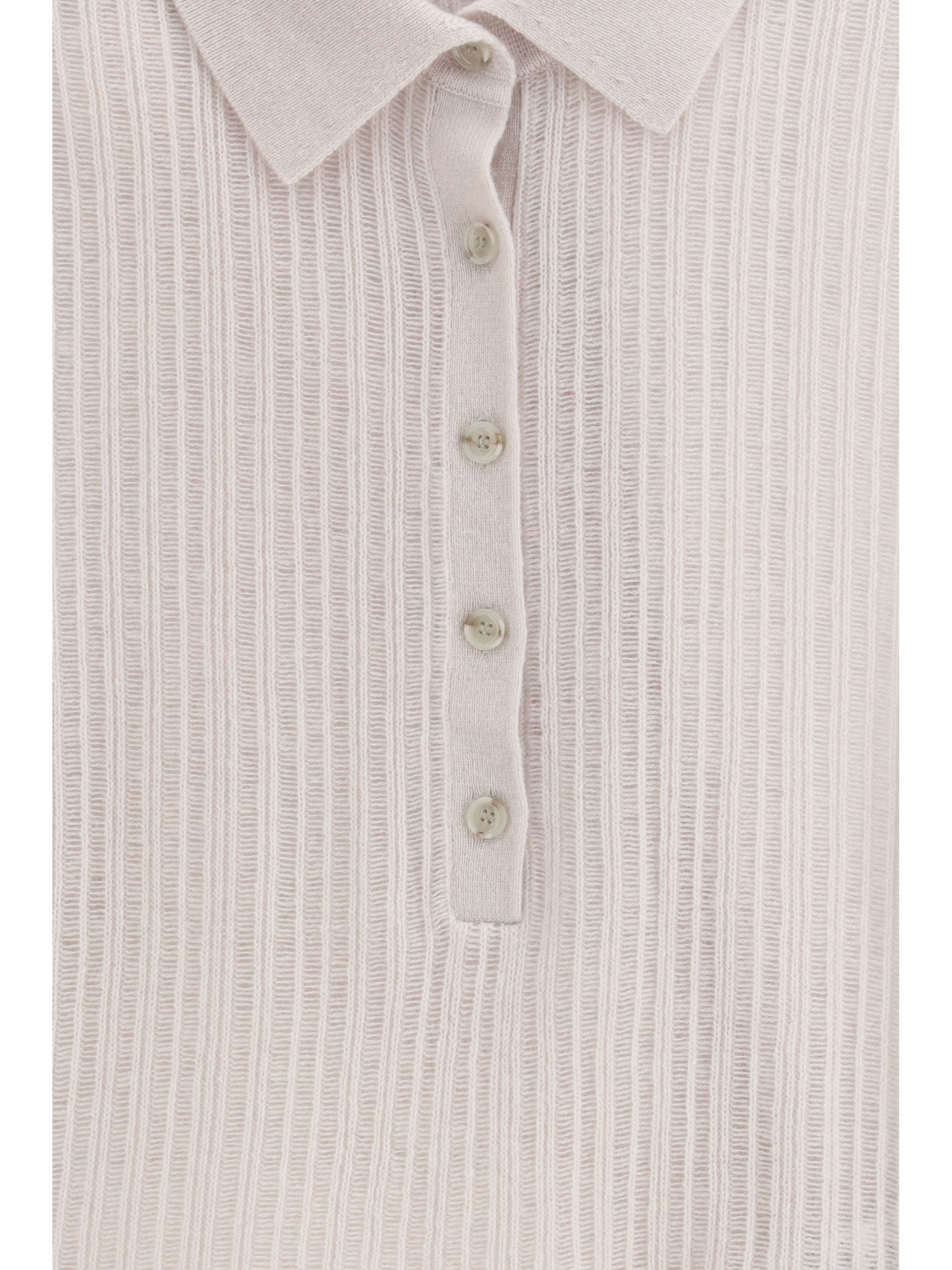Allude Fine Rib-Knit Cashmere Polo-Neck Sweater — Beige, view 3