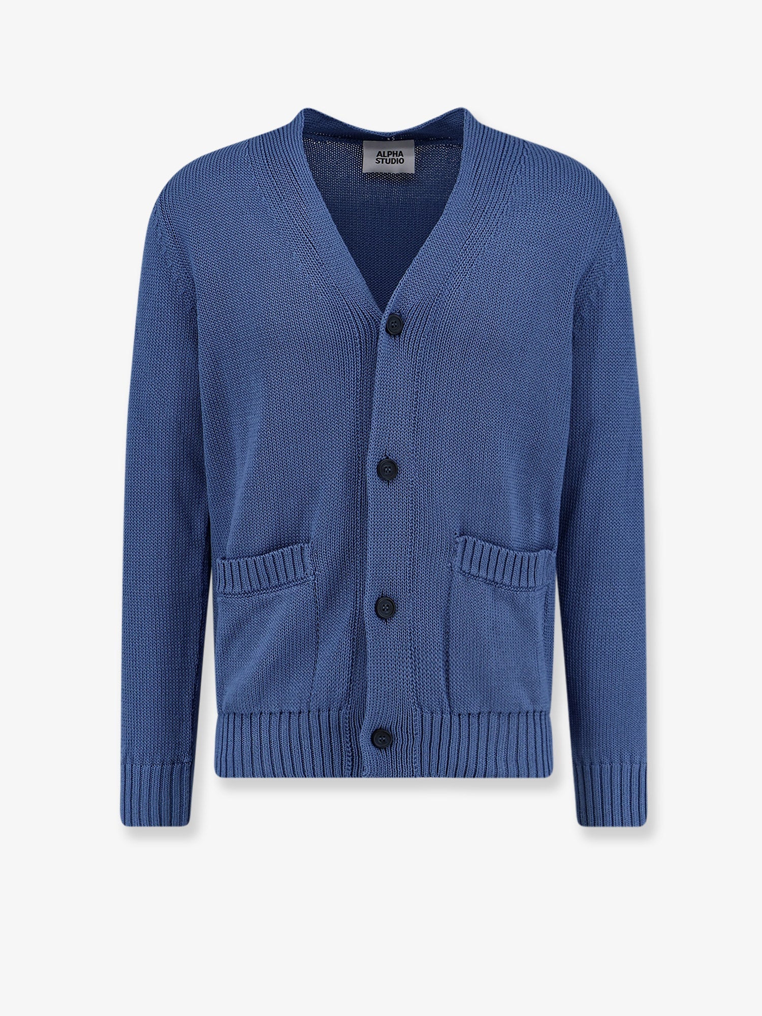 Alpha Studio Cable Knit Cotton Cardigan — Blue by Alpha Studio
