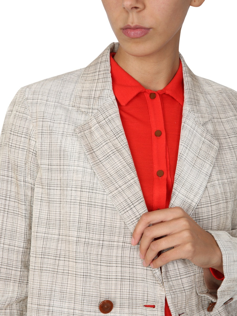 Alysi Double-Breasted Viscose Blazer — Beige, view 4