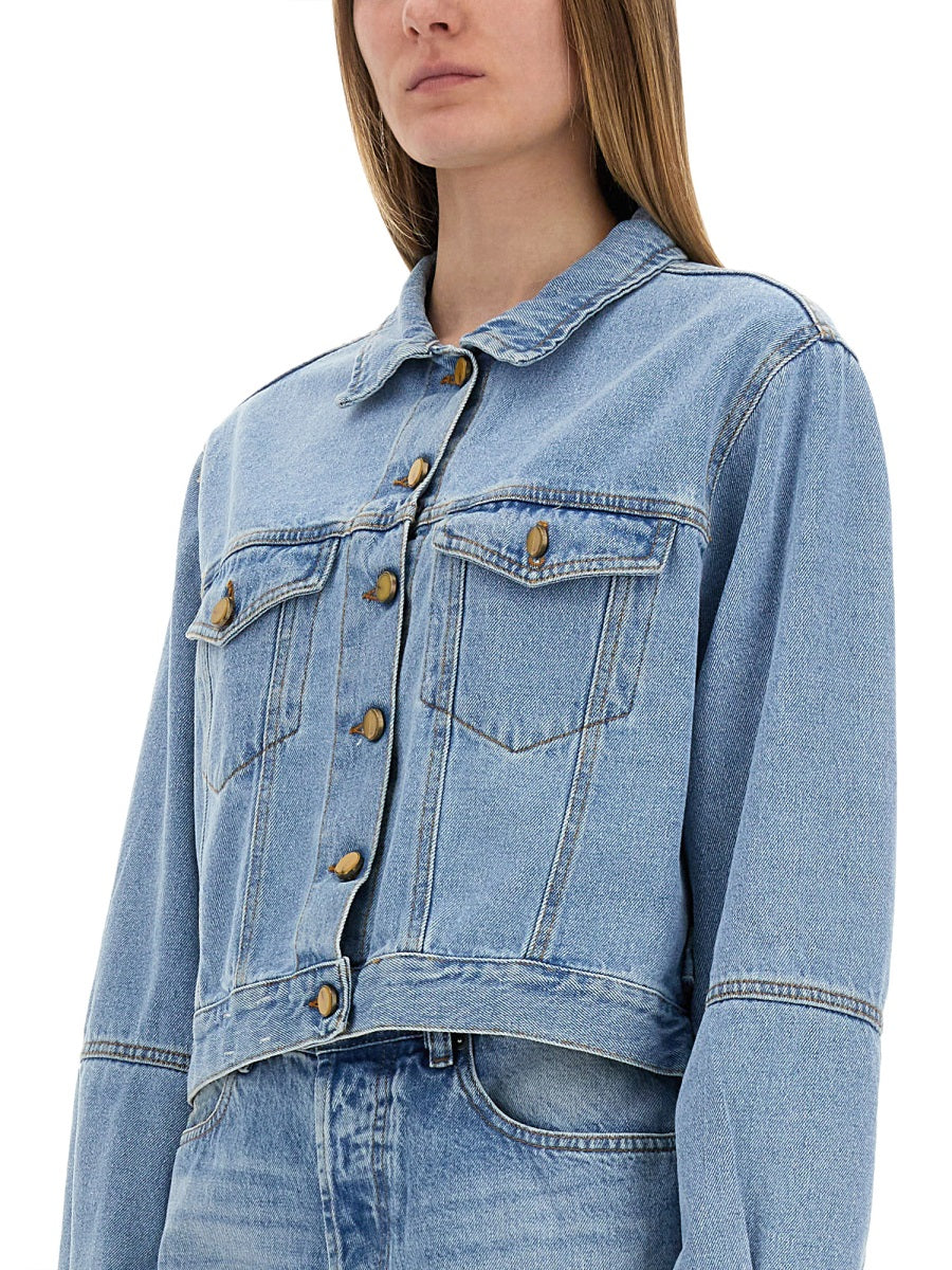 Alysi Cotton Denim Jacket — Blue, view 2