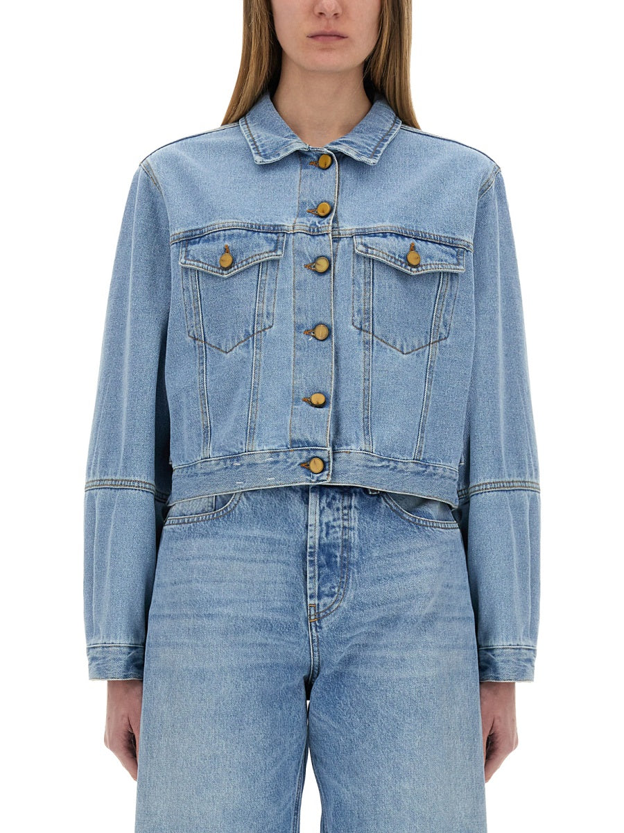 Alysi Cotton Denim Jacket — Blue, view 3