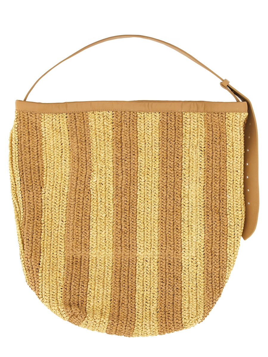 Alysi Straw and Leather Shoulder Bag — Beige by Alysi