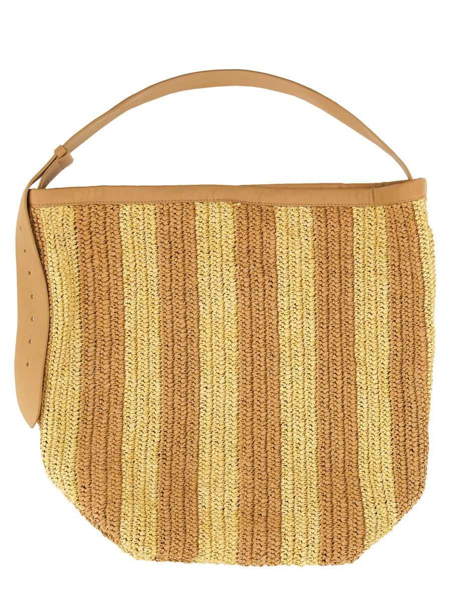 Alysi Straw and Leather Shoulder Bag — Beige, view 2