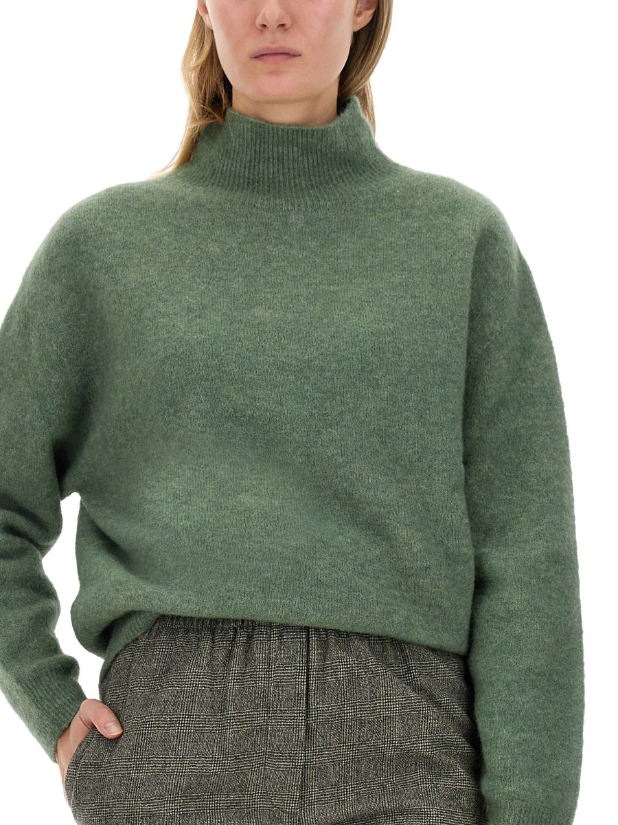 Alysi Alpaca-Blend Turtleneck Sweater — Green, view 2